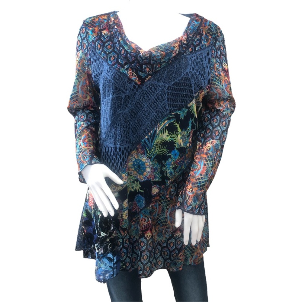 CALESSA Medium‎ Paisley Top Embroidered Patchwork Fairy Lagenlook Art To Wear